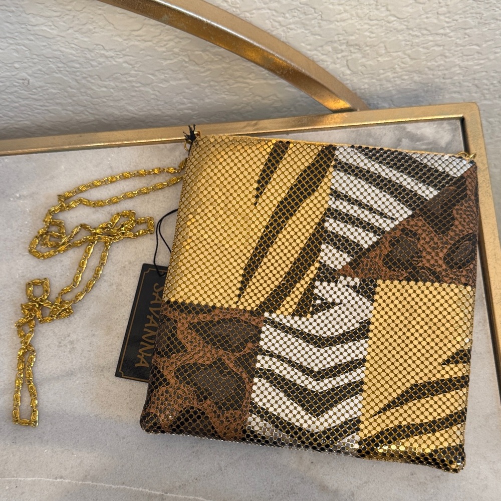 Savannah Gold and Brown Animal Print Clutch